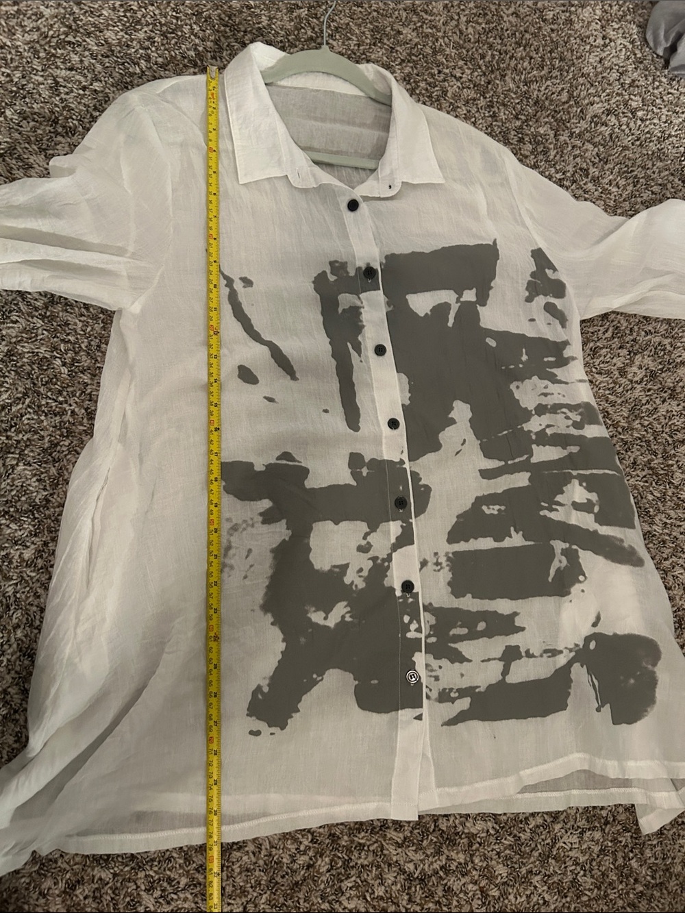 White Button-Front Shirt with Gray Graphic from Japan - Picture 6 of 7